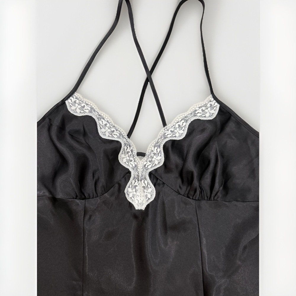 Apt. 9 Slip Dress Women's XL Black Satin White Lace Trim Romantic Coquette - Picture 3 of 5